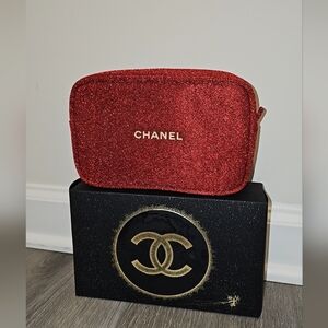 New CHANEL Sparkling Red Cosmetic Case With Box